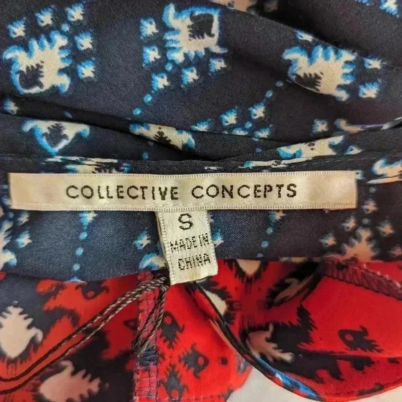 Collective Concepts Women Blue/ Red  3/4 Sleeves V Neck Casual Dress Size Small - Picture 7 of 11